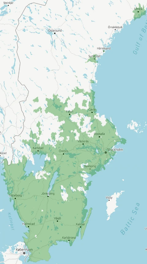Karta över Gårdens område för hemleverans i södra och mellersta Sverige